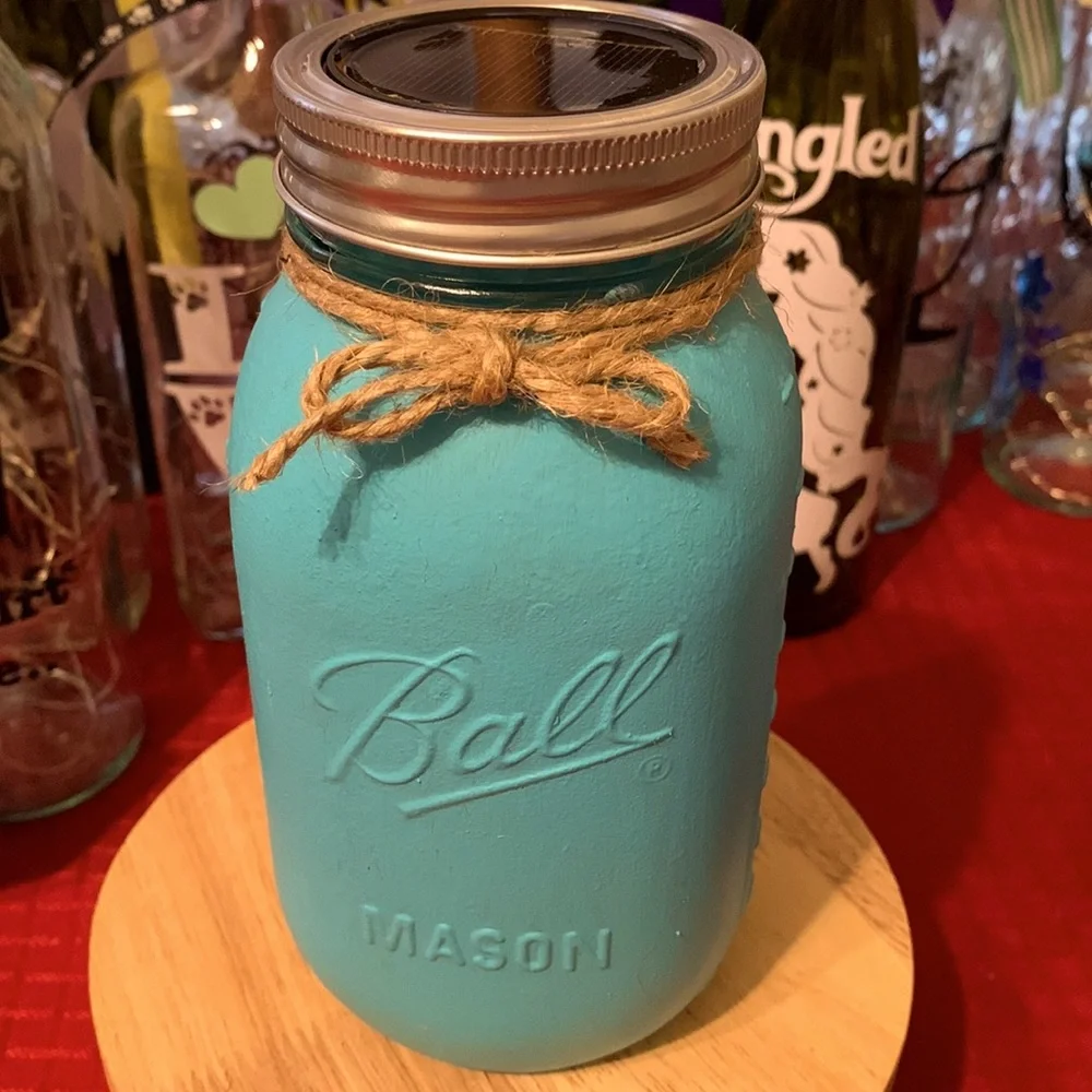 Custom Listing- handcrafted, hand-painted Tiffany blue solar jar